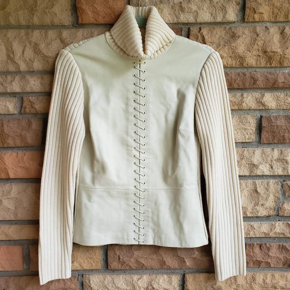 NWT Vintage Vakko Leather Sweater M